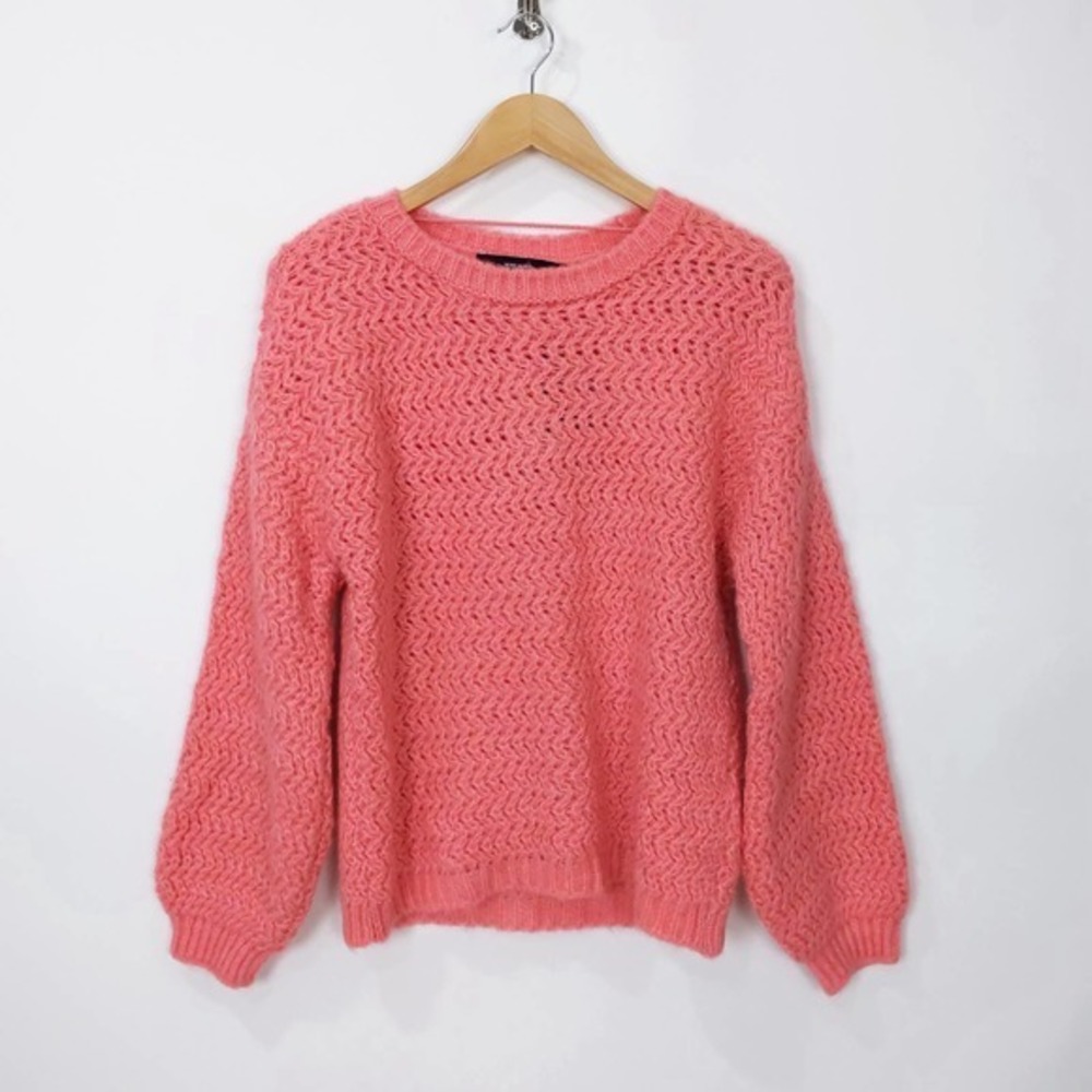 Vero Moda Womens Long Sleeve Chunky Knit Sweater Pullover Pink Crew Neck